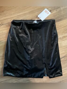 Gianni Bini Velvet Black Mini Skirt with Front Slit and Built in Shorts